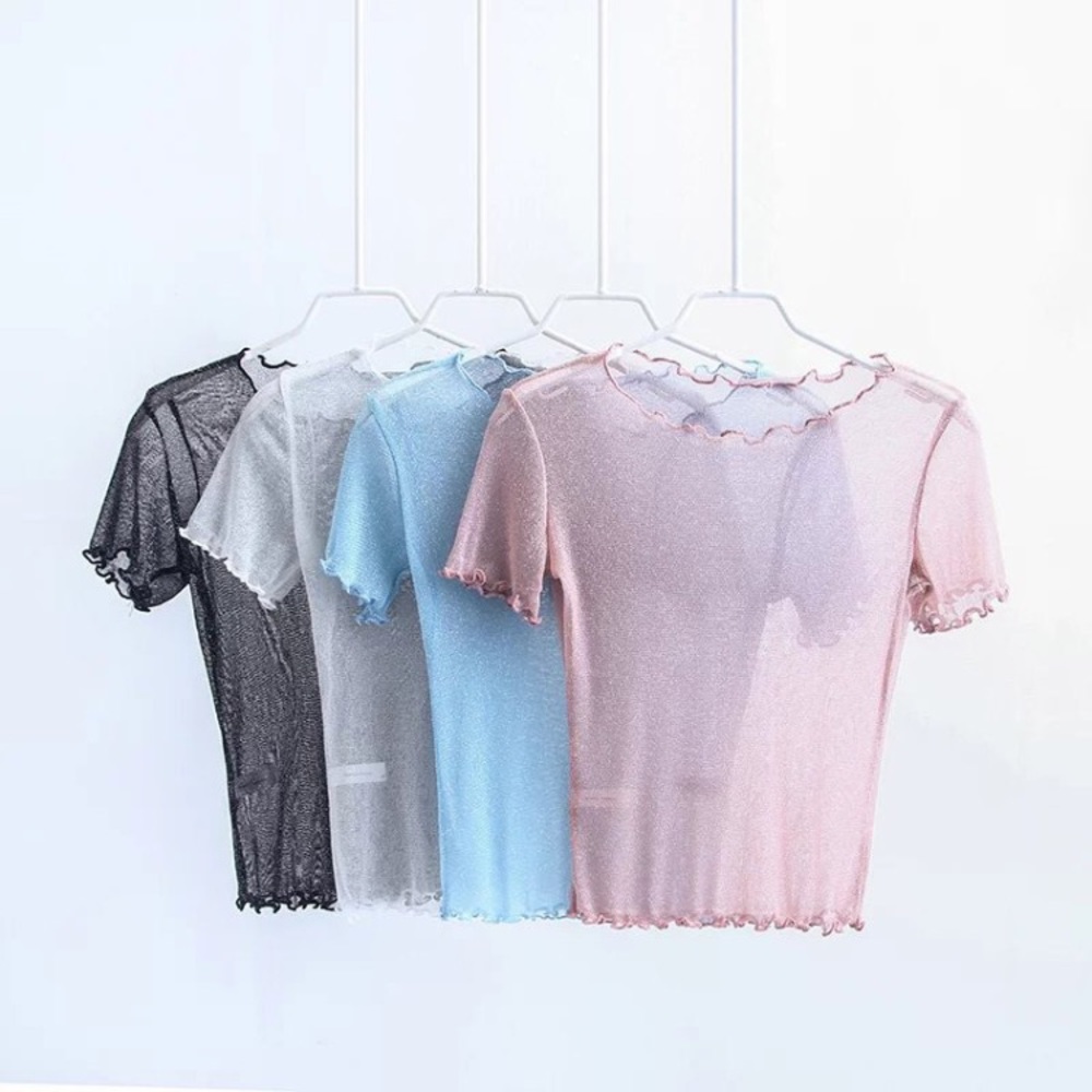 blue stretchy mesh top